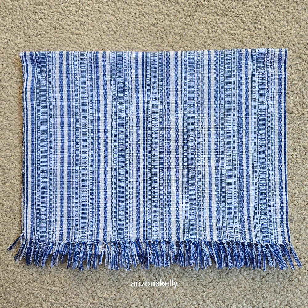 Cotton Linen Woven Scarf Blue & White